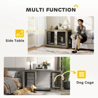 PawHut 46.46'' Dog Crate Furniture Table with Soft Washable Cushion and Lockable Door, for Large Indoor Dogs, Grey(m-5)