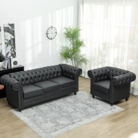 HOMCOM Poltrona da Salotto Stile Chesterfield in Finta Pelle PU con Gambe in Legno, Nero(m-7)