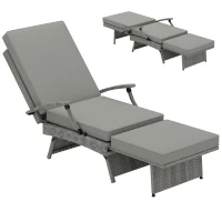 Outsunny 80° Reclining Rattan Lounger - Grey(m-1)