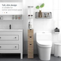 HOMCOM Dulap de Baie din Lemn cu Rafturi și Sertare, 15x33x136 cm, Lemn Natural(m-5)