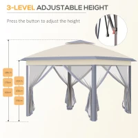 Outsunny 3.3 x 3.3m Pop Up Gazebo, Double Roof Foldable Canopy Tent with Zipped Mesh Sidewalls, Height Adjustable and Carrying Bag, Event Tent for Patio Garden, Beige(m-6)
