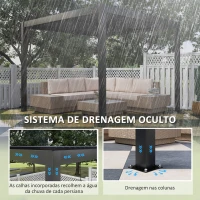 Outsunny Pérgola de Alumínio 3x3 m Pérgola de Jardim com Teto de Lâminas Ajustáveis e Sistema de Drenagem Impermeável Anti-UV Cinza Escuro(m-7)