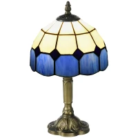 HOMCOM Handmade Stained Glass Table Lamp, Antique Bedside Lamp for Bedroom, Living room, Home, Nightstand, Decorative Night Light, Blue(m-1)
