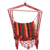 Outsunny Cadeira de rede suspensa de tecido de algodão poliéster Carga de 120 kg Poltrona suspensa para terraço interno ao ar livre 100x60x100 cm Multicolor(m-1)