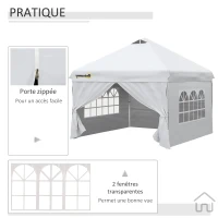 Outsunny Tonnelle pop-up tente de jardin barnum 3x3 m hauteur réglable avec 4 parois latérales amovibles, fenêtres, sac de transport à roulettes - blanc(m-5)