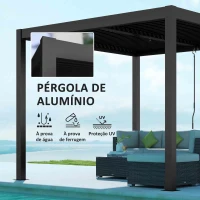 Outsunny Pérgola de Alumínio 3x3 m Pérgola de Jardim com Teto de Lâminas Ajustáveis e Sistema de Drenagem Impermeável Anti-UV Cinza Escuro(m-5)