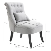 HOMCOM Fauteuil Relax, Fauteuil avec Coussin Lombaire, Fauteuil de Salon en Tissu Aspect Lin, Pieds en Bois, pour Salon, Chambre, 52,5 x 69 x 77 cm, Gris(m-3)