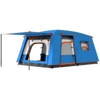 Outsunny Tienda de Campaña Familiar 4-6 Personas con 2 Habitaciones Zona de Estar y Protección Impermeable 430x305 cm Gris y Azul(m-11)