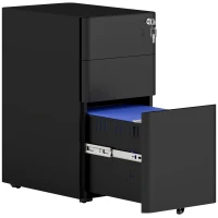 Vinsetto 3-Drawer Steel Filing Cabinet with Lock - Black(m-1)