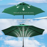Outsunny Toldo de Substituição para Chapéu de Sol de 3 m Toldo de Reposição para Chapéu de Sol com Ventilação Superior Proteção UV 50+ Verde(m-7)