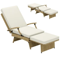 Outsunny 80° Reclining Rattan Lounger - White/Beige(m-10)