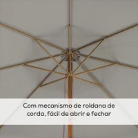 Outsunny Chapéu de Sol de Jardim Ø325x250 cm Chapéu de Sol de Madeira com Sistema de Polea Teto com Ventilação  Cinzento Claro(m-5)