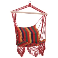 Outsunny Cadeira de rede suspensa de tecido de algodão poliéster Carga de 120 kg Poltrona suspensa para terraço interno ao ar livre 100x60x100 cm Multicolor(m-11)