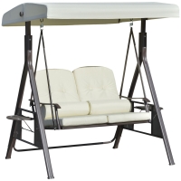 Outsunny 2-zits tuinschommelstoel met luifel Kussenblad Metaal Polyester Beige 162 x 118 x 173 cm
