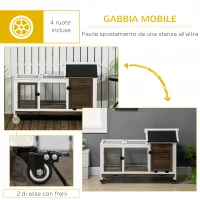 PawHut Conigliera in Legno da Interno ed Esterno con Ruote, Casetta, Tetto Apribile e Vassoio, Marrone(m-7)