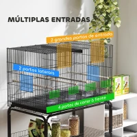 PawHut Gaiola para Pássaros com Divisória Rodas Gaiola para Aves com Comedouros Poleiros e Bandeja Removível 94x57x128 cm Preto(m-6)