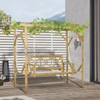 Outsunny schommelbank met pergola, 2-zits tuinschommel, massief hout, naturel(m-2)