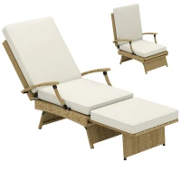 Outsunny 80° Reclining Rattan Lounger - White/Beige(m-11)