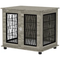 PawHut Indoor Dog Crate Furniture End Table with Soft Washable Cushion, Lockable Front Door, for Medium Dogs - Black(m-11)