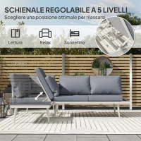 Outsunny Salotto da Giardino con 2 Divani con Cuscini, Schienale Regolabile a 5 Livelli e Tavolino a Doghe, Grigio(m-5)
