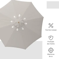 Outsunny Chapéu de Sol de Jardim Ø325x250 cm Chapéu de Sol de Madeira com Sistema de Polea Teto com Ventilação  Cinzento Claro(m-7)