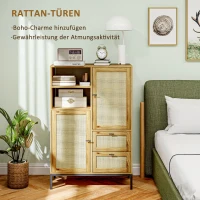 HOMCOM Aufbewahrungsschrank, Flexible Kommode mit Rattan-Türen, Schubladen und verstellbaren Regalen, 80B x 40T x 120H cm(m-4)