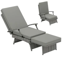 Outsunny 80° Reclining Rattan Lounger - Grey(m-11)