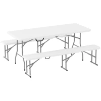 Outsunny Three-Piece Folding Picnic Table and Bench Set - White(m-1)