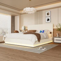 Doppelbett mit Stauraum, 140x200 cm, höhenverstellbares Kopfteil, ohne Matratze, Beige(m-6)