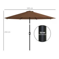 Outsunny Chapéu de Sol com 32 Luzes LED Solares Ø265x233cm Chapéu de Sol Inclinável com Manivela e Mastro de Aço para Terraço Pátio Exterior Marrom(m-3)