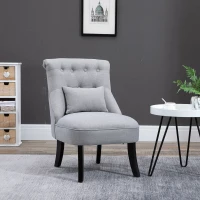 HOMCOM Fauteuil Relax, Fauteuil avec Coussin Lombaire, Fauteuil de Salon en Tissu Aspect Lin, Pieds en Bois, pour Salon, Chambre, 52,5 x 69 x 77 cm, Gris(m-2)