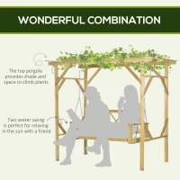 Outsunny schommelbank met pergola, 2-zits tuinschommel, massief hout, naturel(m-4)