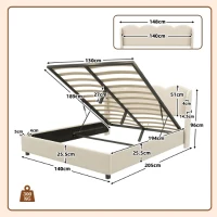 Doppelbett mit wellenförmigem Kopfteil, LED-Licht, hydraulischem Stauraum, Stoff in Samtoptik, 140×200 cm, ohne Matratze, Beige(m-3)