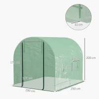 Outsunny Walk-In Garden Polytunnel Greenhouse with Steel Frame, PE Cover, Roll-Up Door and 4 Windows, 2.5 x 2m, Green(m-3)
