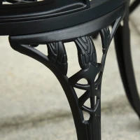 Outsunny Conjunto de Mesa e Cadeiras de Exterior 3 Peças de Alumínio com Encosto com Padrão de Tulipa e Mesa com Orifício para Chapéu de Sol Preto(m-9)