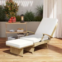 Outsunny 80° Reclining Rattan Lounger - White/Beige(m-8)