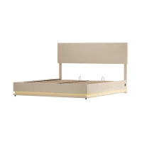 Lit double 160x200cm, avec espace de rangement et cadre de nouilles plat, tête de lit réglable en hauteur, sans matelas, Beige(m-2)
