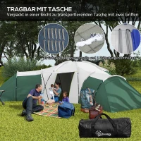 Outsunny Campingzelt für 6-9 Personen, 4 Räume, Vorzelt, wasserdicht, 615x 615x225cm, Grün(m-7)