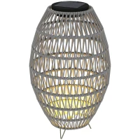 Outsunny Rattan Solar Lamp, Garden Solar Lantern with Auto On/Off Light, IP44 Waterproof, Decorative Outdoor Rattan Lamp for Porch, Pathway, Grey(m-1)