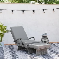 Outsunny 80° Reclining Rattan Lounger - Grey(m-9)
