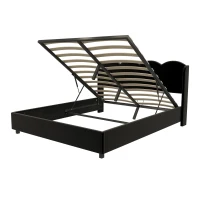 Letto imbottito con testiera ondulata e spazio contenitore con pistone a gas (materasso non incluso), 160x200 cm, Nero(m-9)