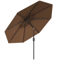 Outsunny Chapéu de Sol Exterior para Terraço, Ø265 cm, Guarda-Sol de Jardim com 32 Luzes LED Solares, Poste de Aço e Manivela de Sombrinha Inclinável, para Pátio, Terraço, Café