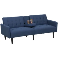 HOMCOM Three-Seater Sofa Bed, with Cupholders - Dark Blue(m-10)