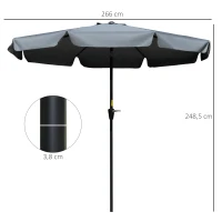 Outsunny Chapéu de Sol de Jardim Ø266x248,5 cm Proteção UV50+ Chapéu de Sol de Alumínio Inclinável com Teto de Ventilação Cinza Escuro(m-3)