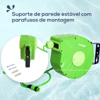 Outsunny Carrete para Mangueira 10m+1m Enrolador de Mangueira Montado na Parede Enrolador Automático 180º Giratório 35,5x11,x5x27,5cm Verde(m-6)
