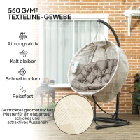 Outsunny Eiförmiger Hängekorb, Hängesessel mit Schaukelfunktion und faltbarem Korb, Gartenstuhl, Becherhalter, Sandbraun(m-5)