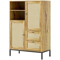 HOMCOM Aufbewahrungsschrank, Flexible Kommode mit Rattan-Türen, Schubladen und verstellbaren Regalen, 80B x 40T x 120H cm(m-1)