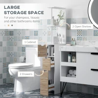 HOMCOM Dulap de Baie din Lemn cu Rafturi și Sertare, 15x33x136 cm, Lemn Natural(m-4)