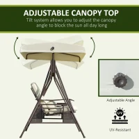 Outsunny 2-zits tuinschommelstoel met luifel Kussenblad Metaal Polyester Beige 162 x 118 x 173 cm(m-4)