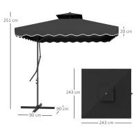 Outsunny 2.5m Cantilever Parasol with Easy Lever, Square Double Top Garden Parasol Umbrella with Ruffles and Cross Base, Overhanging Outdoor Sun Shades, Black(m-3)